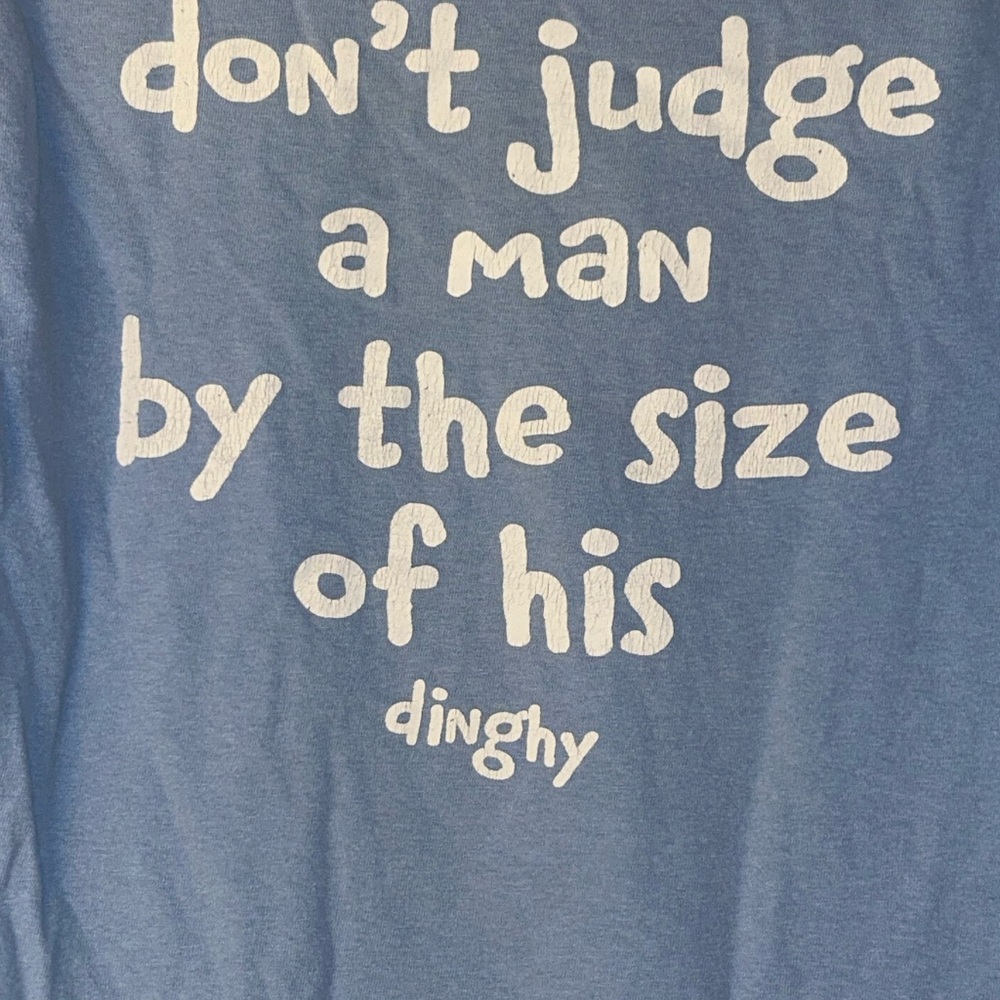 VTG Blue Soggy Dollar Bar Don’t Judge a Man by the Size of his dinghy t-shirt